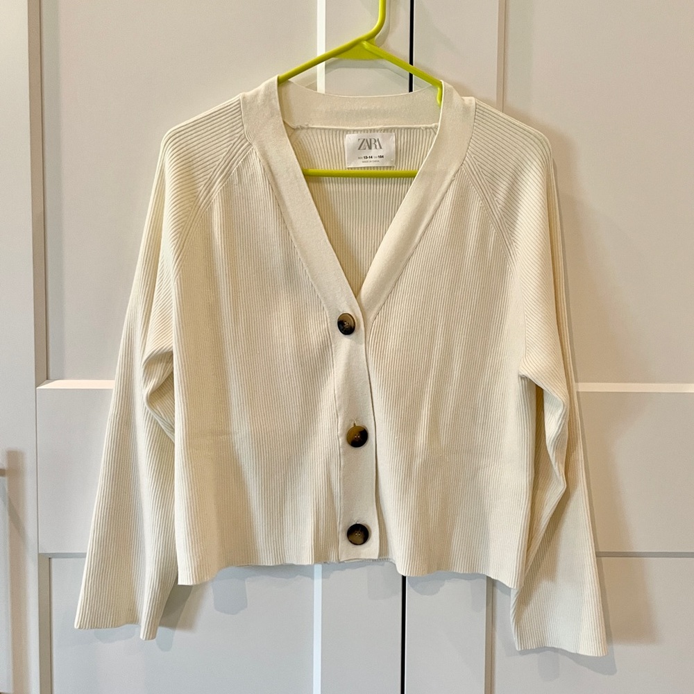 ✨NWOT✨ Zara Girls Ribbed Ivory Cropped Cardigan